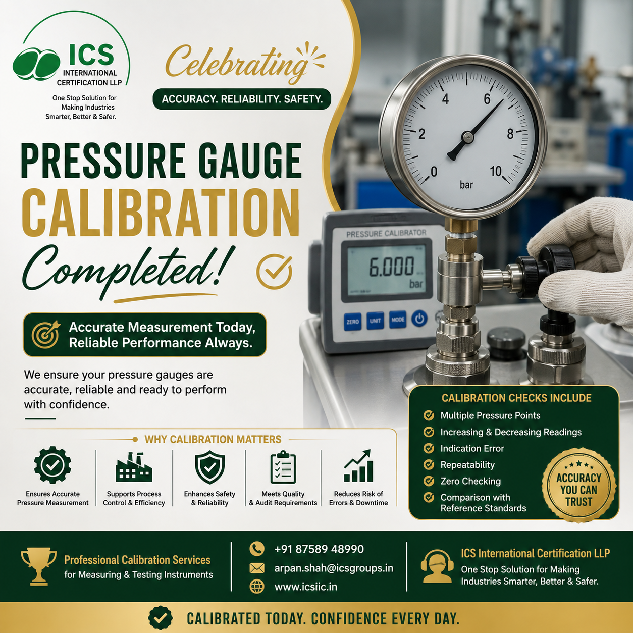 Pressure gauge calibration using a pressure calibrator for accurate industrial pressure measurement and quality control.