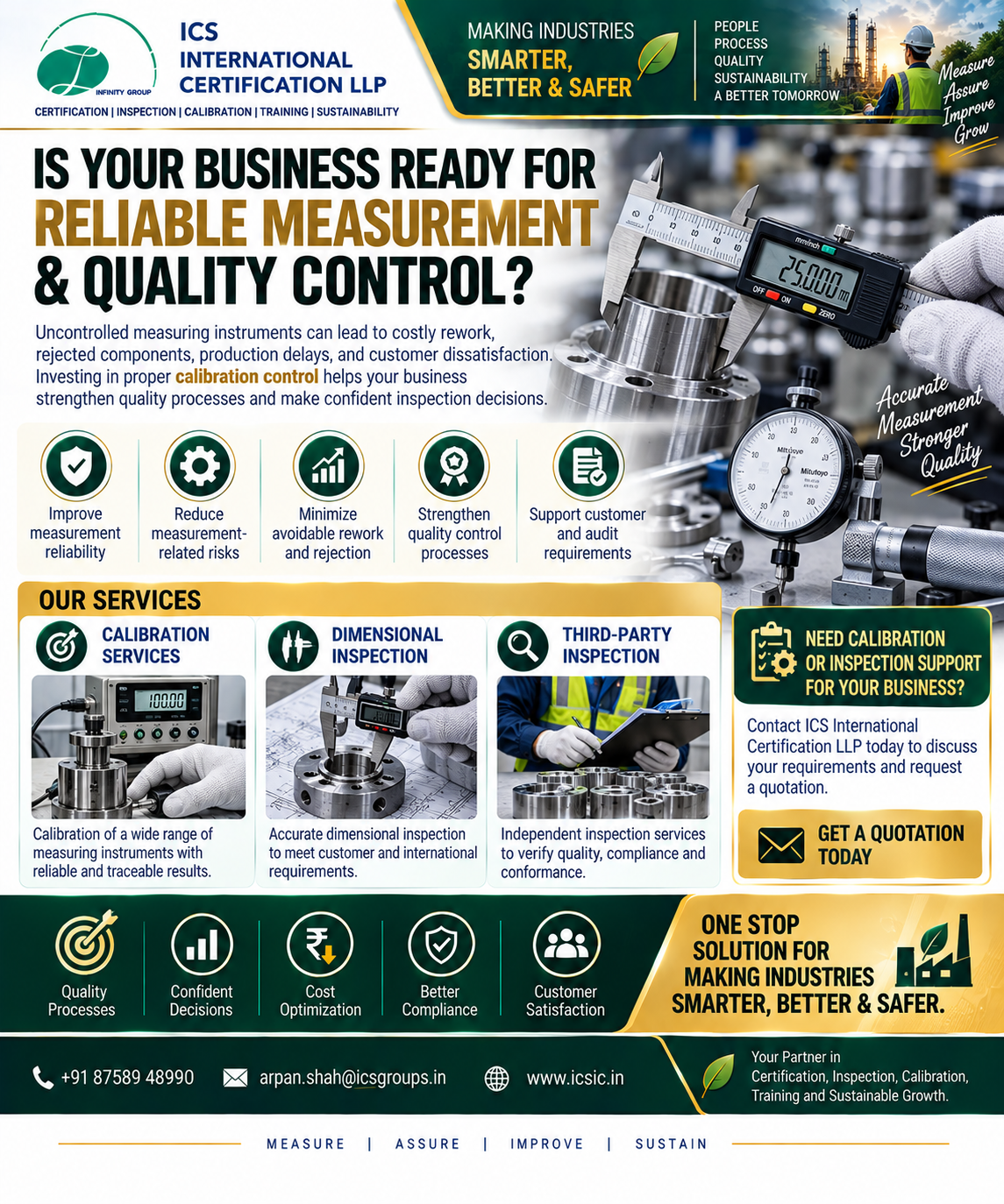 Industrial calibration services and measuring instrument inspection for manufacturing quality control.